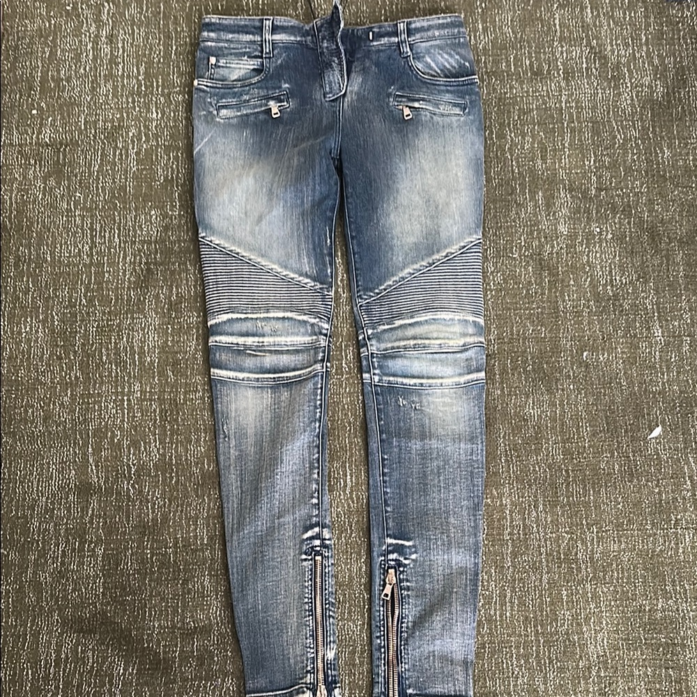 Balmain Moto Denim Jeans, FR40